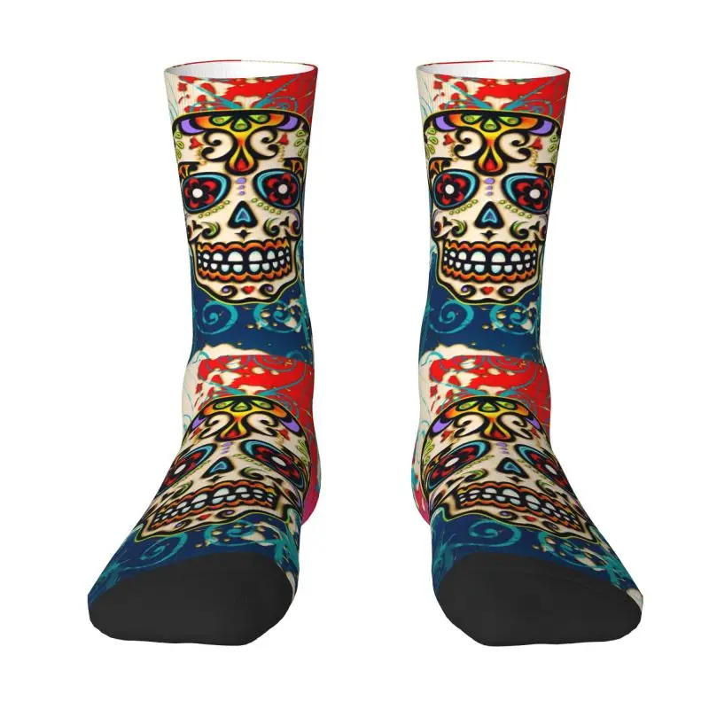 Cool Mexican Day Of The Dead Sugar Skull Socks Men Women Warm 3D Print Halloween Football Sports Socks