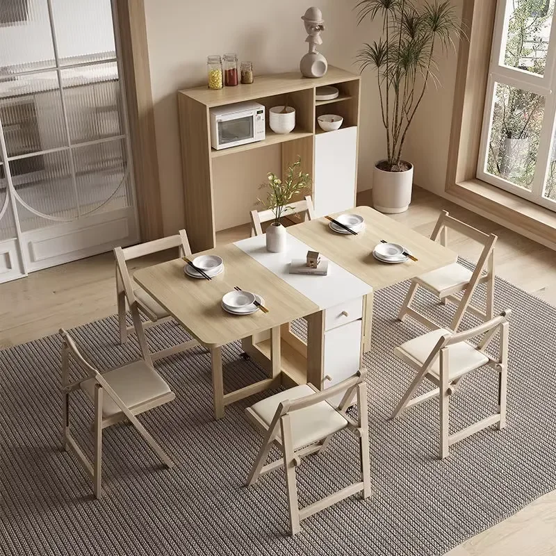 Foldable Dining Table Set With 4 Chairs Portable Multi Functional Movable Kitchen Furniture For Small Space Home Office Use 4