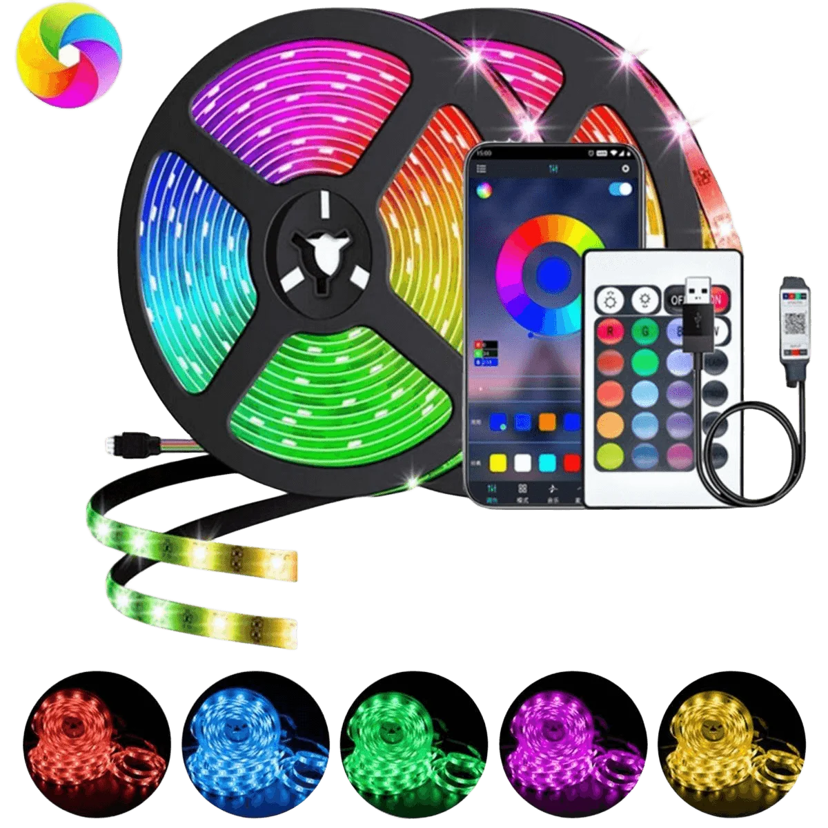 USB RGB Color LED Strip Light, Bluetooth, TV Backlight para o Natal, Decoração do quarto, 5050, SMD, 5m, 10m, 15m, 20m