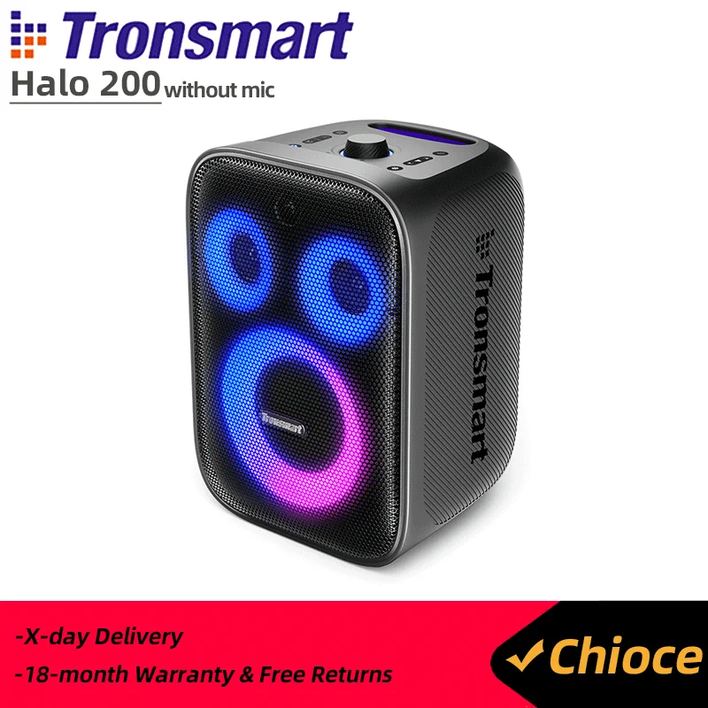 Tronsmart Halo 200 Speaker 120W Karaoke Party Speaker with 3 Way Sound System, Built-in/Wired Mic, Guitar Input, APP Control