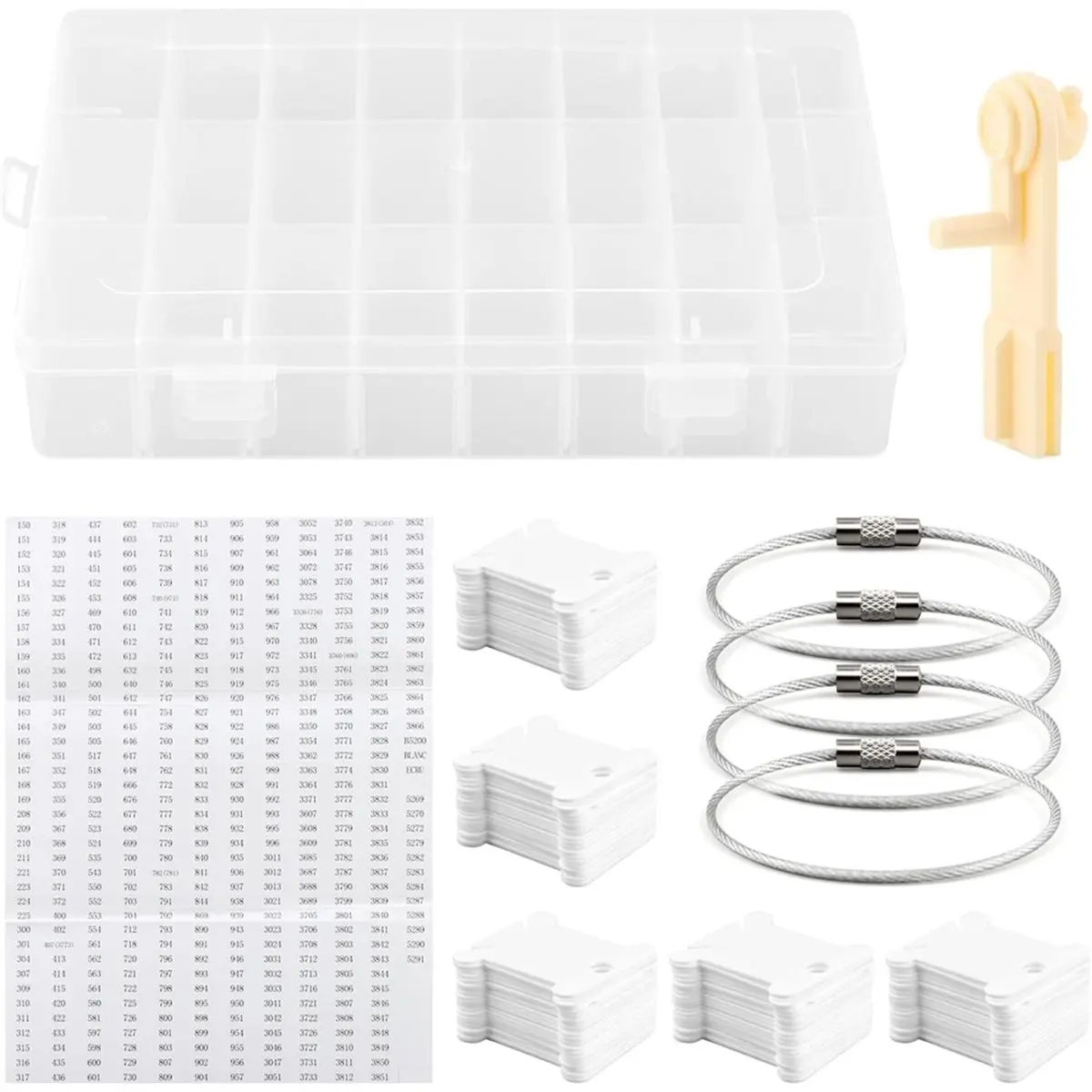DT38 Embroidery Floss Organizer Storage Box Tools, 1 Bobbin Winde-R, 1 Removable 24 Compartments for Craft DIY Embroidery