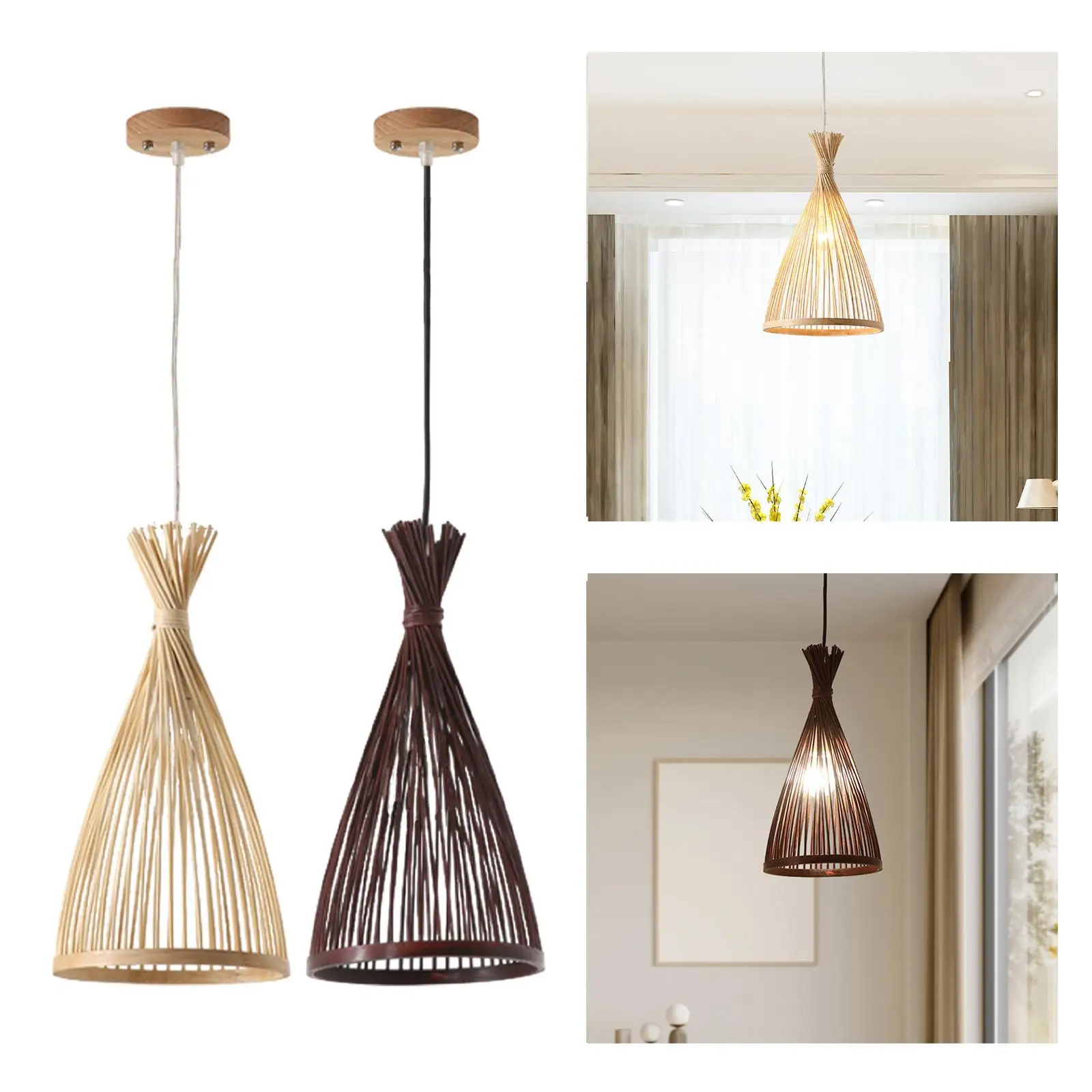 

Lamp Shade Rustic Pendant Light Fixtures Lamp Cover Bamboo Lampshade for Living Room Cafe Bedroom Kitchen Island Ceiling Light