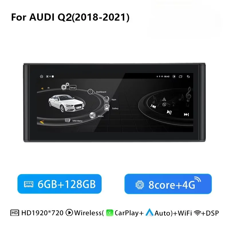 10,25 inch draadloze Carplay Android 14 autoradio voor AUDI Q2 2018-2021 stereo video multimediaspeler GPS navigatie 4G DSP autoradio