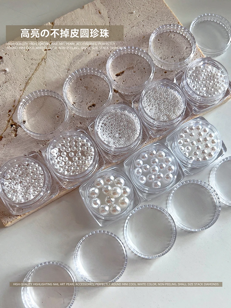 evidenziando accessori per perle per nail art di alta qualità, mini colore bianco freddo rotondo perfettamente, di piccole dimensioni non sbucciate