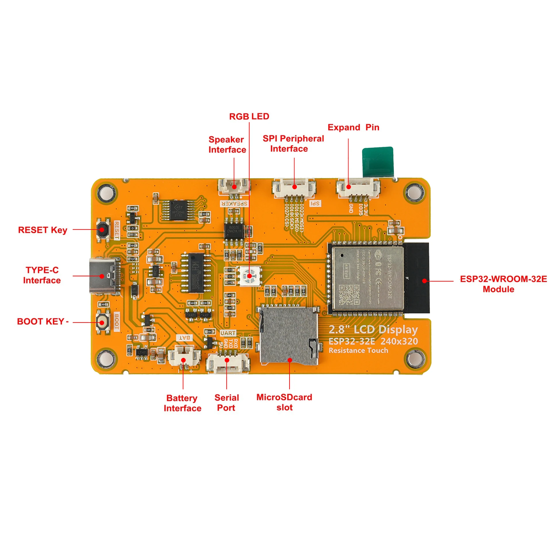2.8 polegadas ESP32-32 TFT SPI Tela E32R28T E32N28T ESP32-W-ROOM-32E WIFI BLE Módulo Dual-core ILI9341V Driver para IoT
