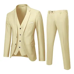 Men’s Suit Solid Color Slim 3 Piece Suit Business Wedding Party Jacket Vest Pants