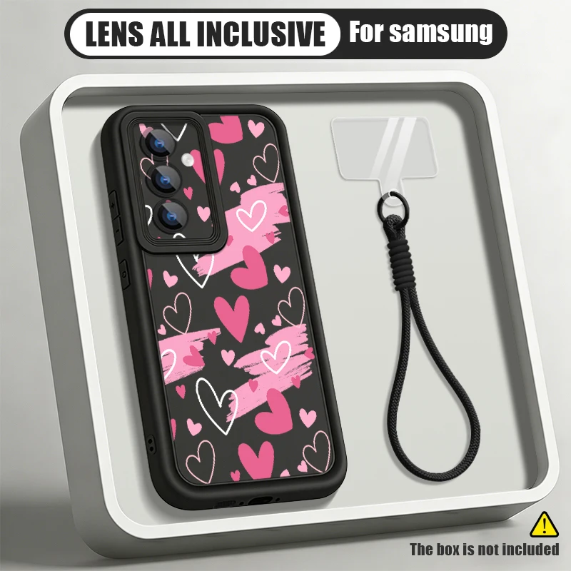 Love Hearts Pattern Phone Case For Samsung Galaxy S25 FE S26 S24 S23 S22 Ultra A57 A37 A56 A16 A17 A26 A55 A15 A54 Lanyard Cover