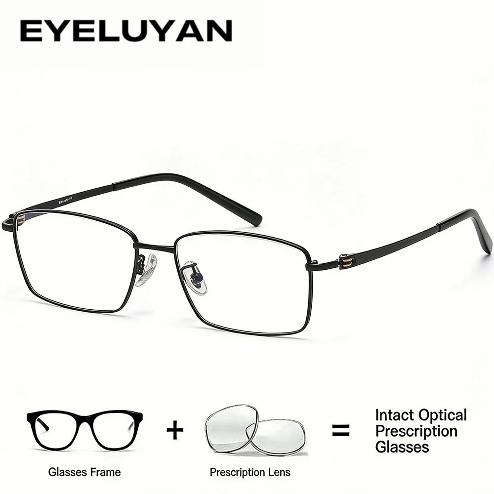 

EYELUYAN ( XL Size )Titanium Prescription Eyeglasses Men Ultralight Square Business Anti Blue Light Optical Myopia Eyewear