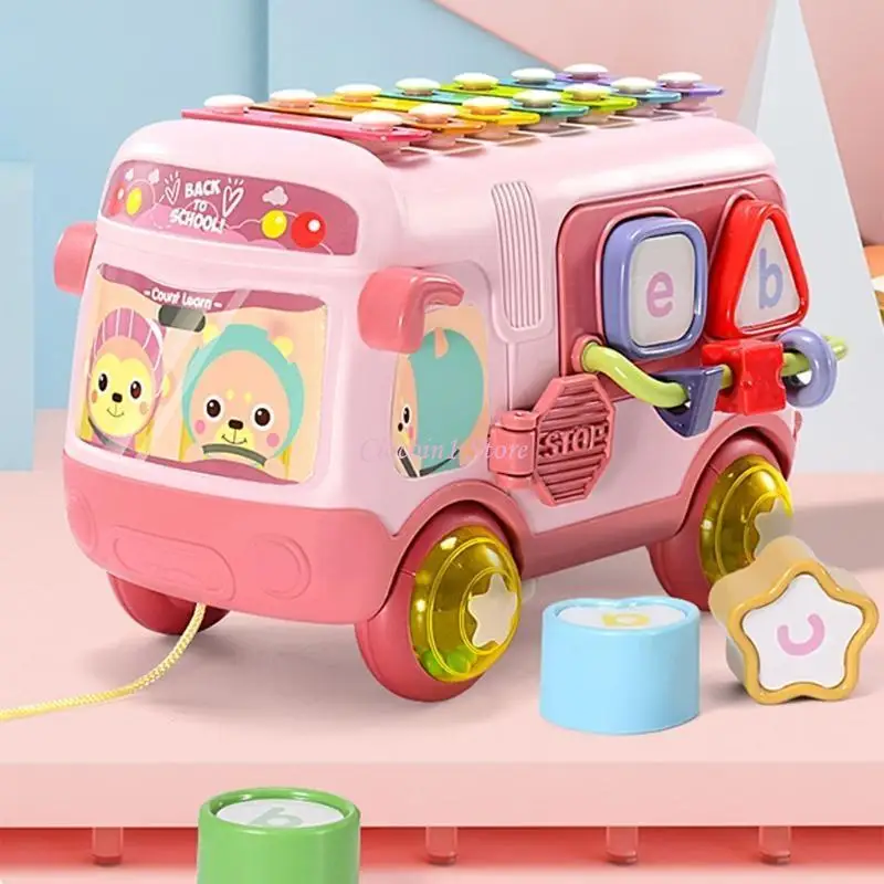 y1ub 지적 스쿨 버스 베이비 장난감 장난감 풀기 학습 교육 딸랑이 장난감