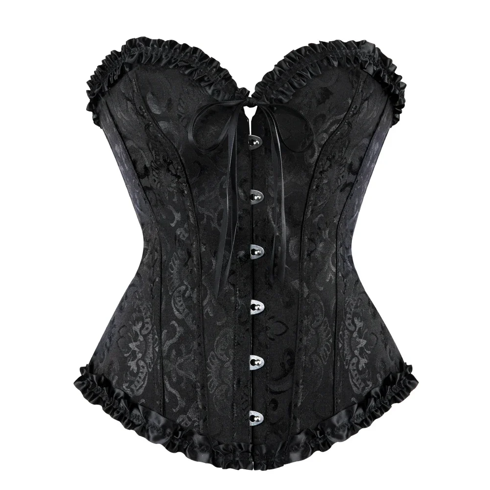 

Women Vintage Corset Gothic Overbust Satin Jacquard Corselet Sexy Bustiers And Corsets Floral Lace Tops