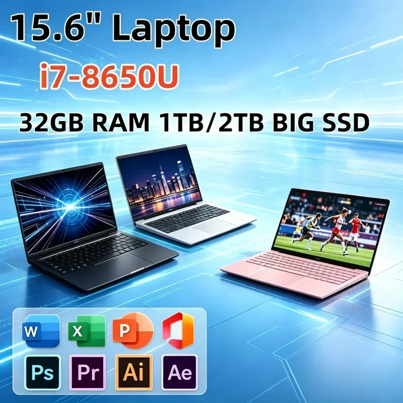 

Ultra Slim 15.6-inch 120Hz Laptop by Intel I7-8650U, 32GB RAM 2TB Disk, 5000mAh Battery for Study, Office Work & Daily Home Use