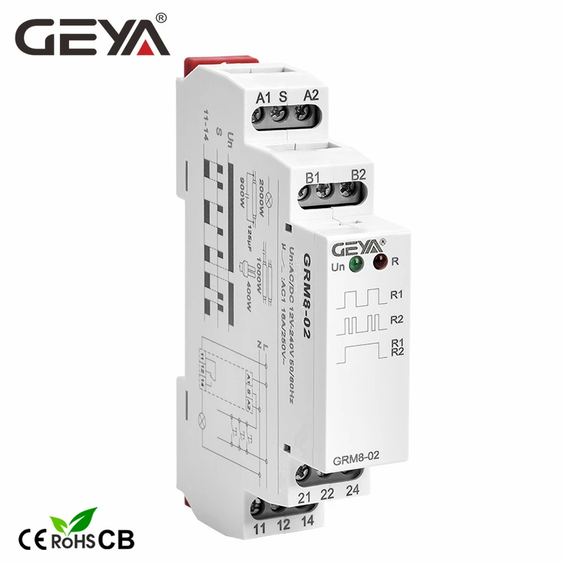 GEYA GRM8 Din Rail Electronic Latching Relay Memory Relay Impulse Relay SPDT 16A Step Relay AC230V OR AC/DC12-240V