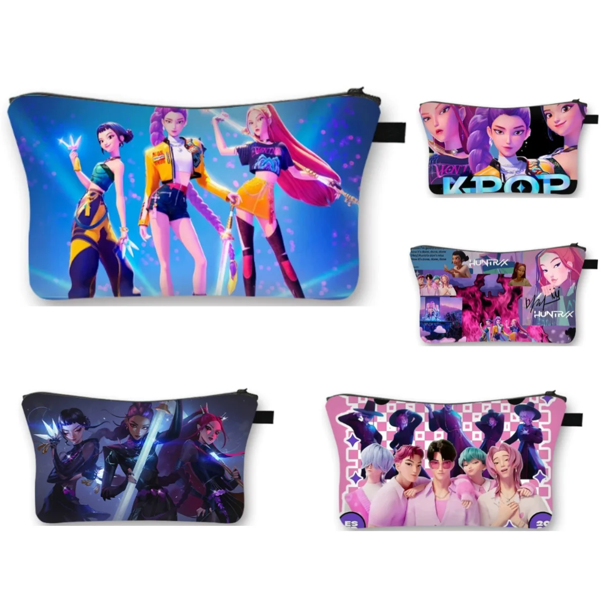 

Anime KPop Demon Hunters Cosmetic Bag Zipper Fashion Cartoon Printed Travel Wash Bag Portable Lipstick Cosmetics Storage Bag