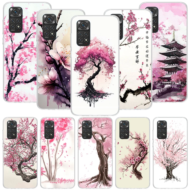 Cherry Blossom Tree Phone Case For Xiaomi Redmi Note 13 12S 12 11S 11E 11 Pro Plus 11T 10S 10 9S 9 + 8T 8 7 Art Pattern Cover Ca