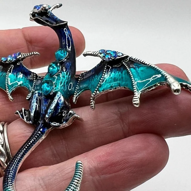 خمر نمط تصميم التنين بروش غرامة دبوس قلادة عالية الجودة الأزرق حجر الراين المينا الفضة زي حزب المرأة الملحقات #3