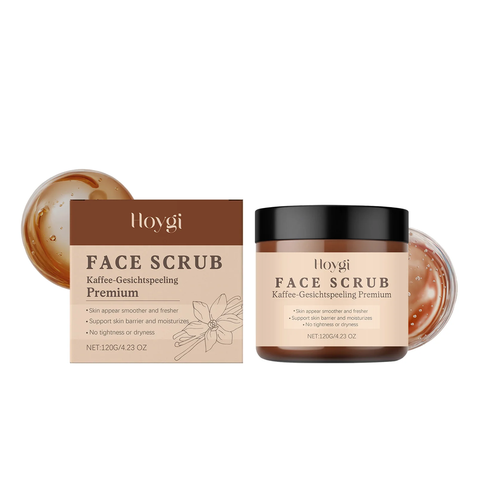 ホイギ フロイド バニラコーヒー フェイススクラブ、優しいスムージング洗顔料、保湿、120g