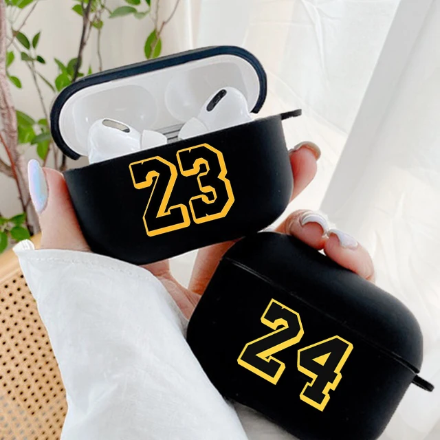 Superstar 8 24 Number Earphone Case for Airpods 4 3 2 1 Pro Soft Black Wirless Bluetooth Headphone Cover Air Pods Pro Funda