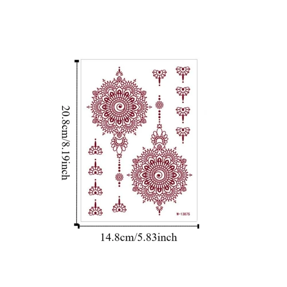 9 قطعة الدانتيل البني الأحمر وهمية الوشم الدانتيل جوفاء الهندي نمط اليد لصاقات وشم الوجه أقدام اليد الجمال أداة زهرة الوشم وهمية