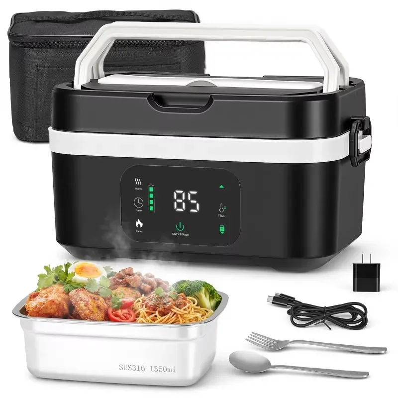 Food Grade 304 Stainless Steel 1.35L Digital LED Display Battery Powered Buckle Portable Lunch Box Custom Logo