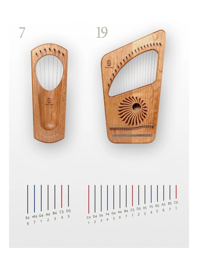 Hluru Lyre Harp 7 Strings Finger Piano Harp Cherry Wood Beechwood Material Lyre Stringed Instrument Kids Birthday Music Gift