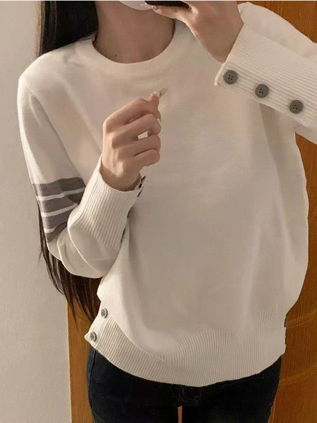 

Loose Fit Women's Knitwear round Ne Sweater Striped Sve Boting Lazy Sle Autumn Winter Casual Versatile Top