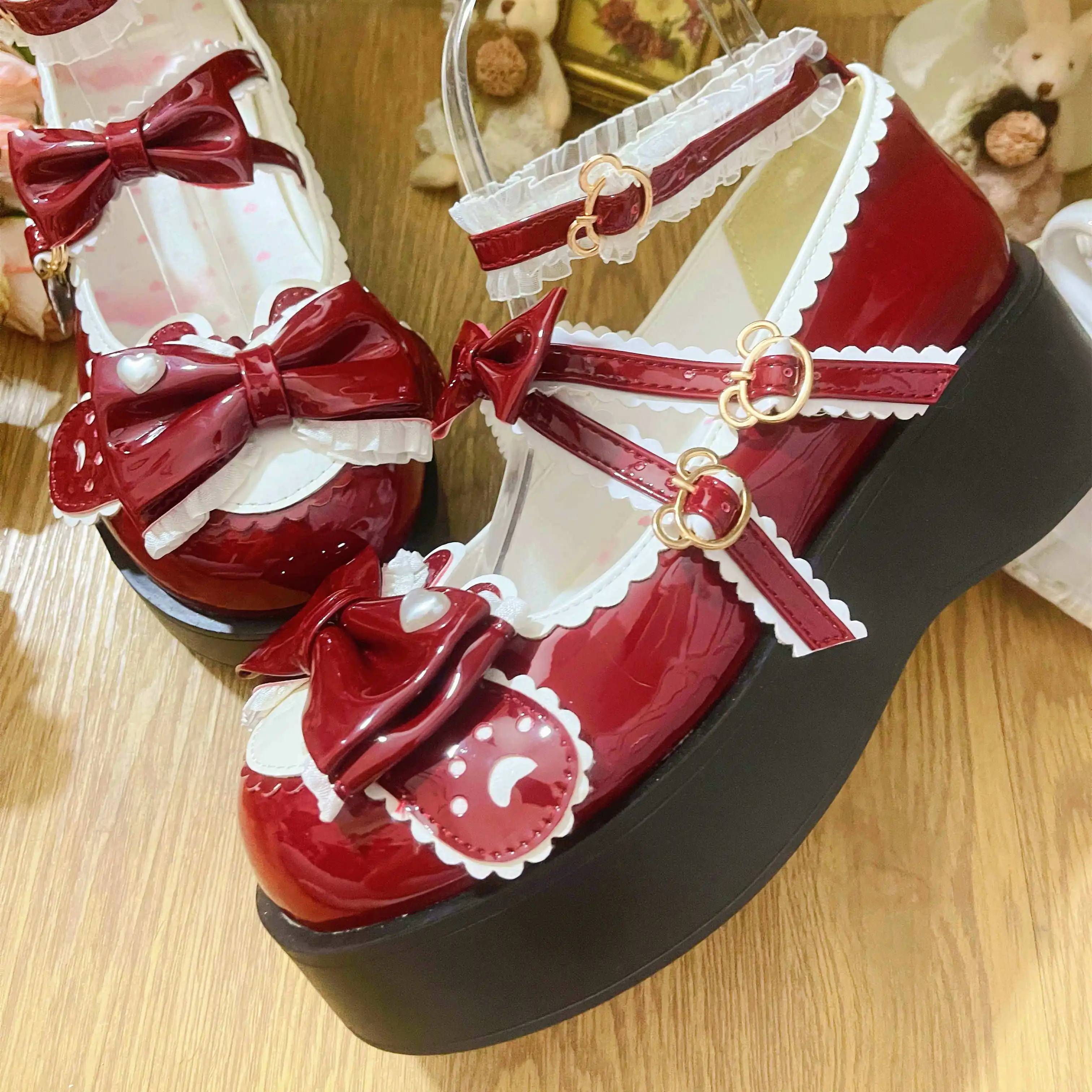Japanese Original Lo Shoes Milk Rabbit Lolita Shoe Platform Muffin Shoes Women's College Style Sweet Cute Bow Single Shoe Women