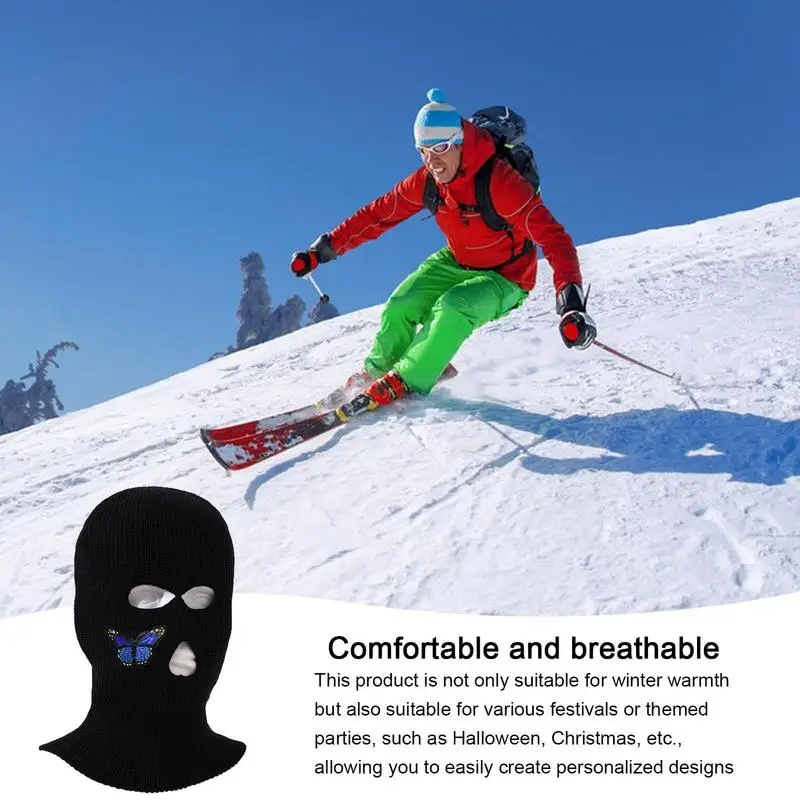 Ski Face Cover Winder Face Hood 3-Hole Knitted Neck Gaiter Skiing Snowboarding Motorcycle UV Protection & Wind Protection