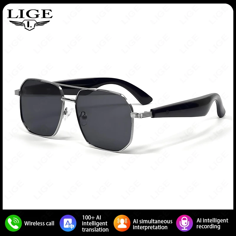 LIGE New Smart Bluetooth Sunglasses Answering Call voice assistant Glasses Playing Music Camera Control Men Women Smart Glasses