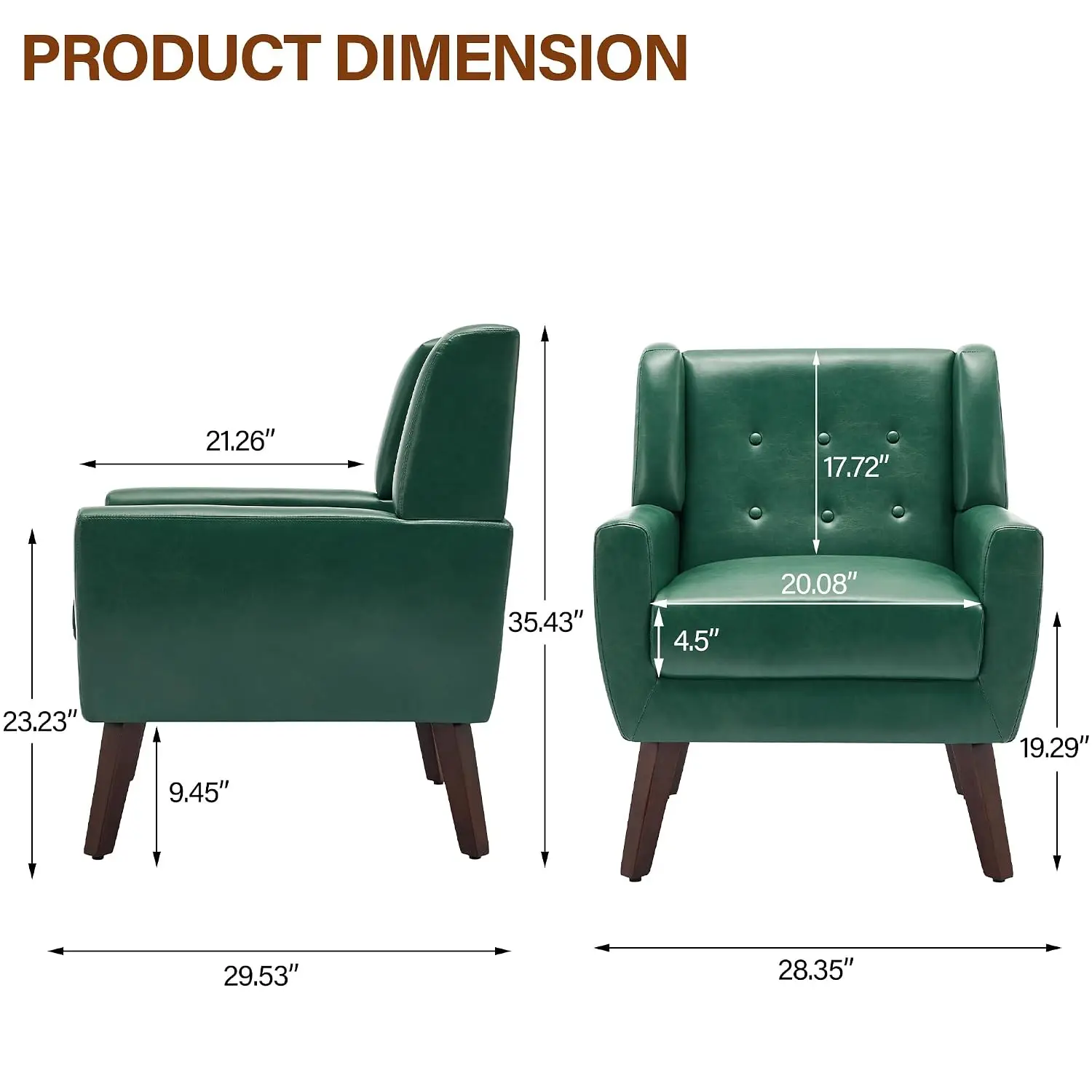 Green PU Leather Accent Armchair, Button Tufted Club Chair with Solid Wood Legs for Living Room & Office, Customized