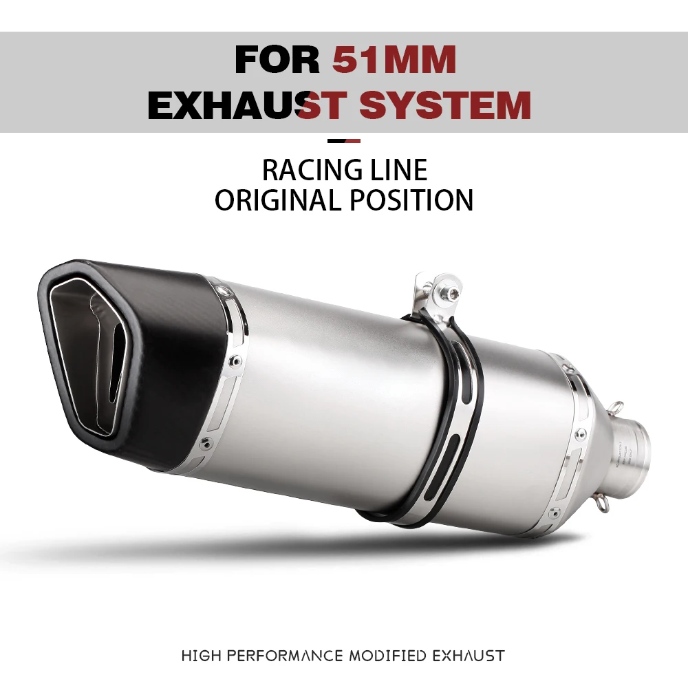 

51MM Caliber Motorcycle Exhaust Muffler Motocross Pipe Escape Moto For project S1000RR Z900 R6 FZ6 NC700 fz1n 370/470/570MM