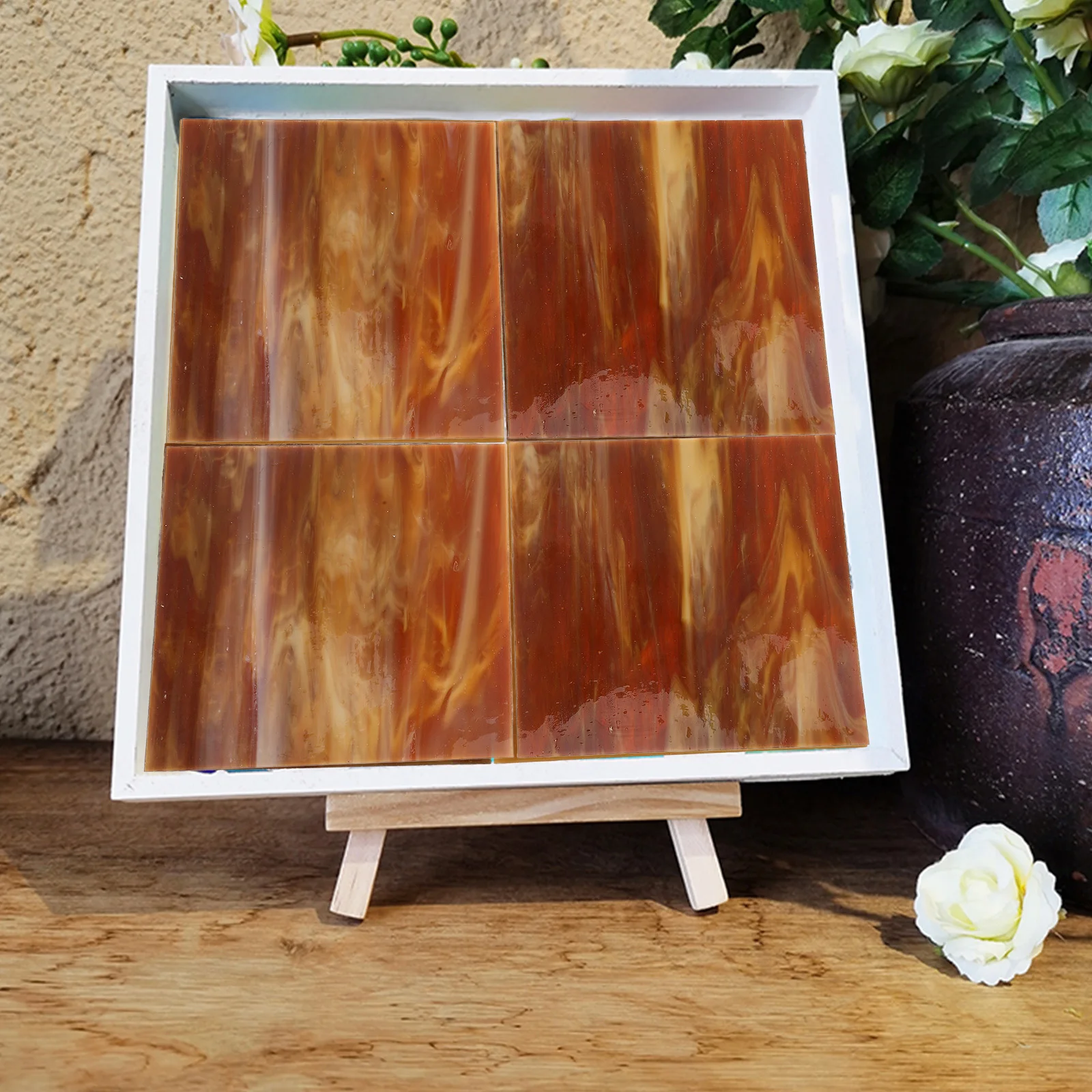 

2Pcs Stained Glass Sheets DIY Art Supplies Durable Lightweight Mixed Pieces for Lamp Table Picture Frame Crafting