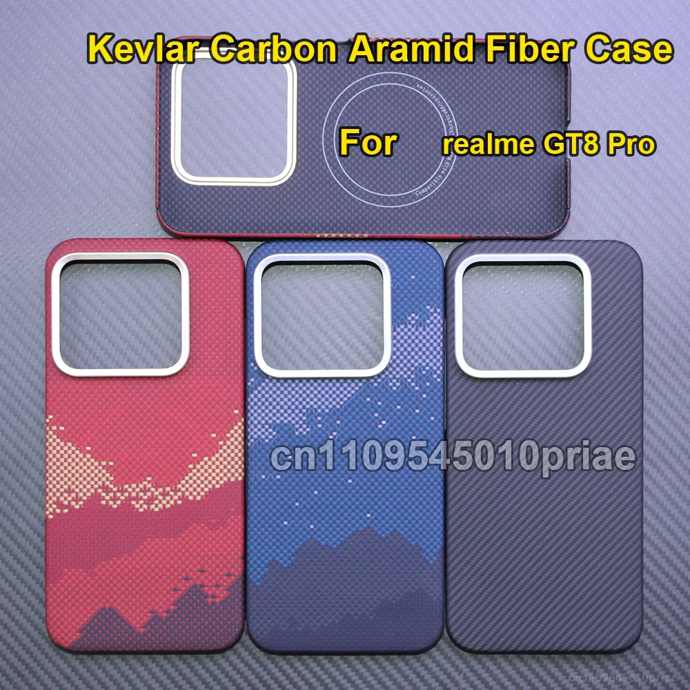 

Carbon fiber aramid magnetic case for realme gt 8 pro fabric thin hard Lightweight Cover magnetic balck Slim light red case