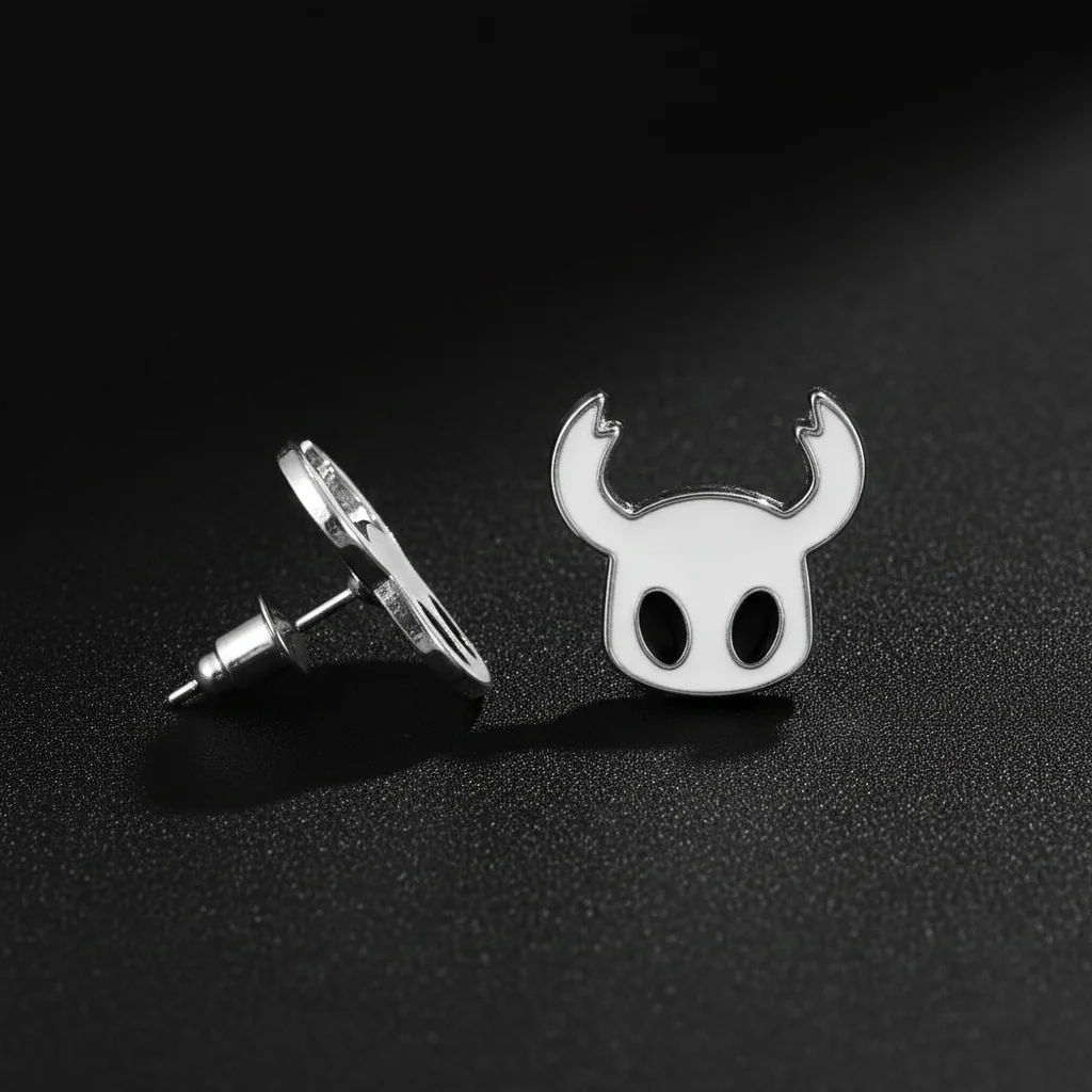 Hollow Knight Silberfarbene Ohrstecker, 1 Paar, einfacher geometrischer Videospiel-Schmuck, Alltagskleidung, Accessoires, Geschenk für Damen und Herren