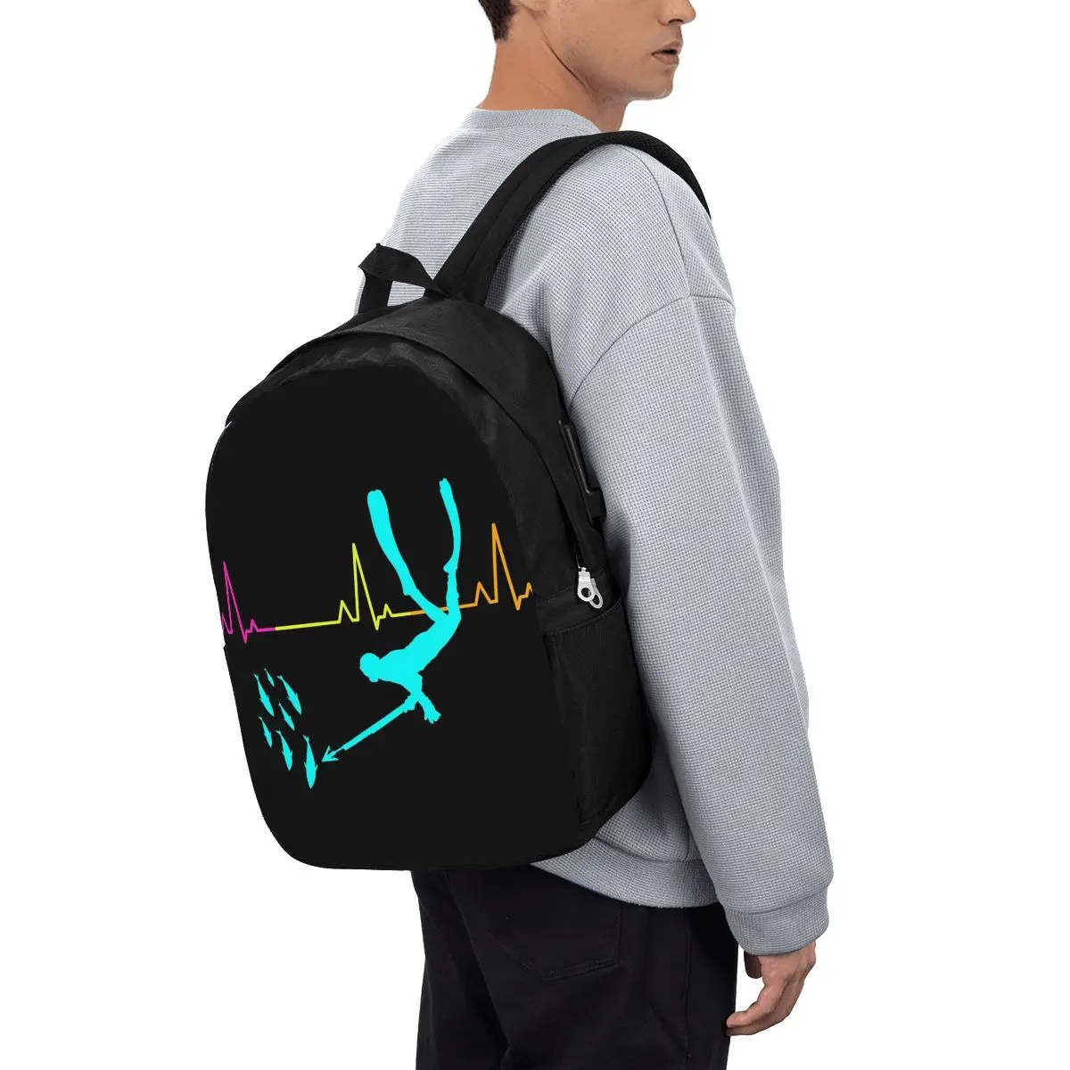 

Spearfishing Spearfisher Fishing Heartbeat Pulse Backpack Travel Notebook Bag Computer College Student School Bag Laptop