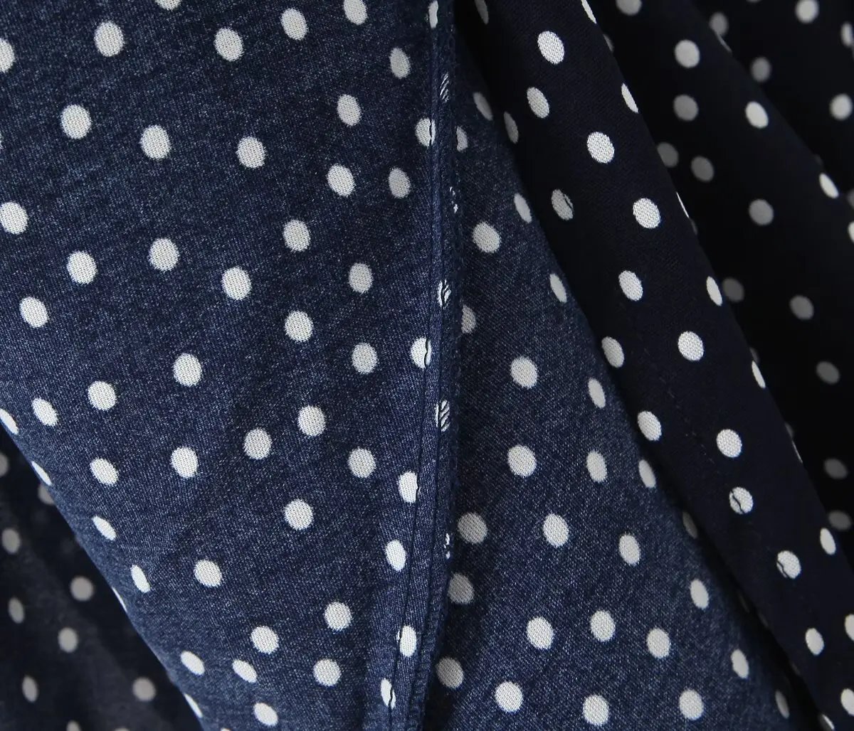 YENKYE 2025, Damen-Kleid, marineblau, gepunktet, langes Kleid, Spitzenbesatz, V-Ausschnitt, kurze Ärmel, A-Linie, elegante Urlaubskleider, Sommer-Maxi-Robe – Detail 13