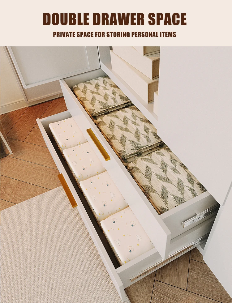 خزانة ملابس بباب مزدوج قابل للتعديل من الفولاذ الحديث مع درجين لأثاث غرفة النوم والفندق وغرفة المعيشة #4