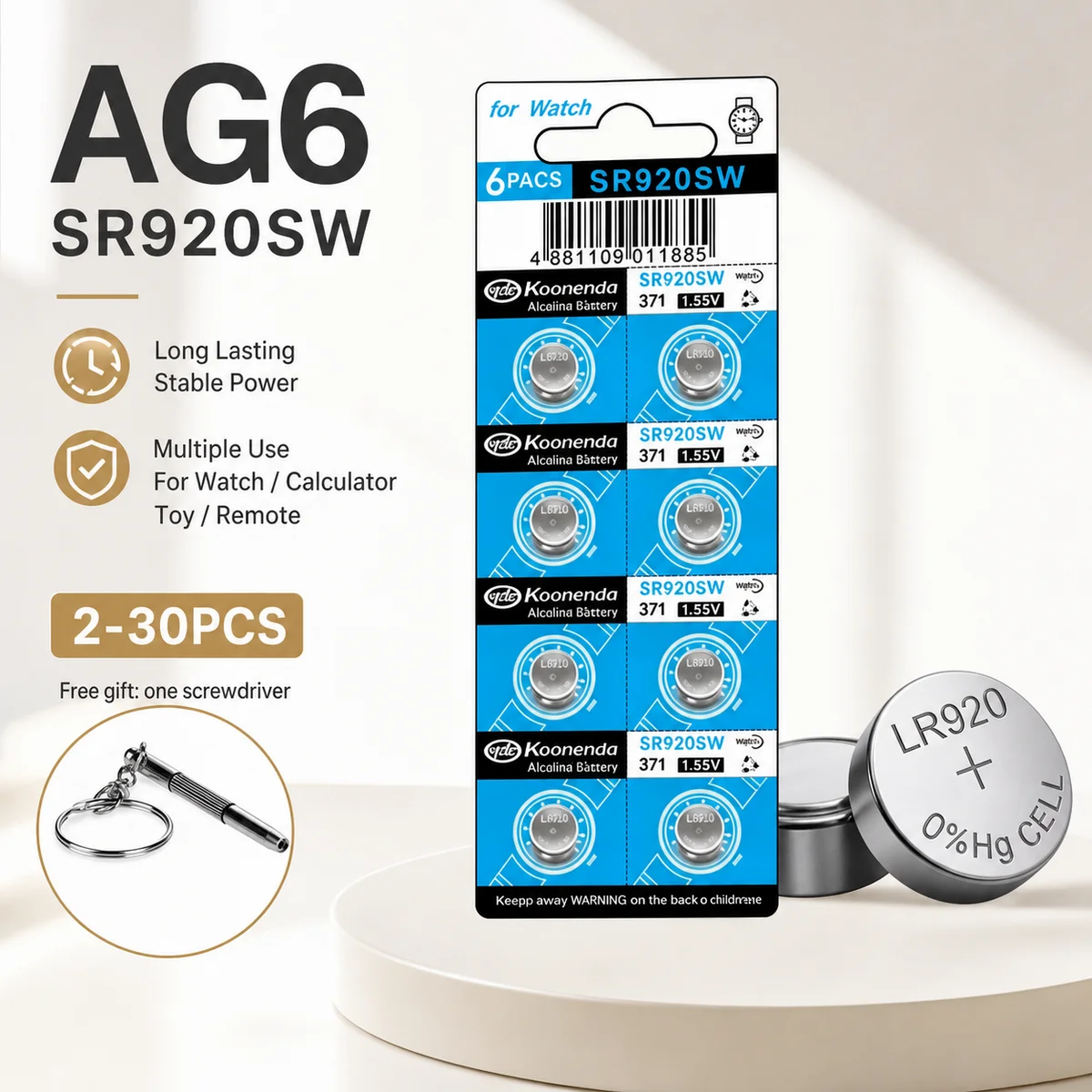Button Cell Battery AG6 1.55V 30mAh 2-30PCS SR920SW LR920 371 370 L921 LR69 For Watch Toy Remote Coin Cell