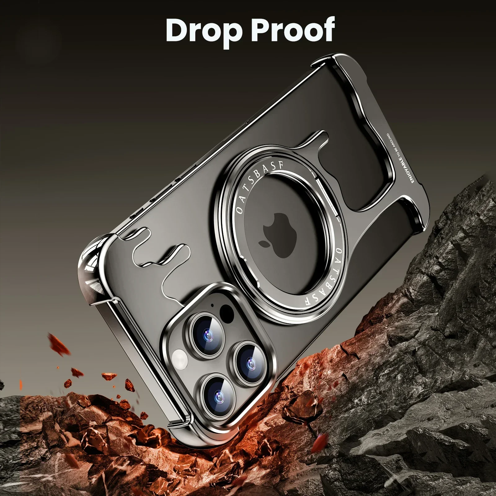 Eary Frameless for iPhone 16/15/14/13 Pro Max Case with Magsafe 360°Rotation Finger Ring Holder  Bumper Protective Cover Shells