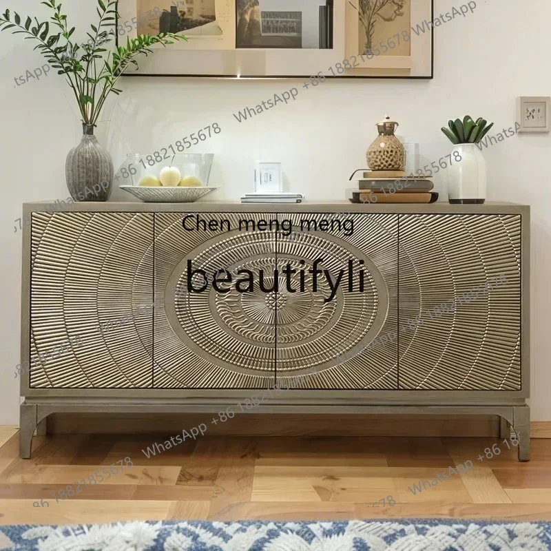 

FNeoclassical entrance carved household dining side cabinet, locker, solid wood foyer decorative cabinet H