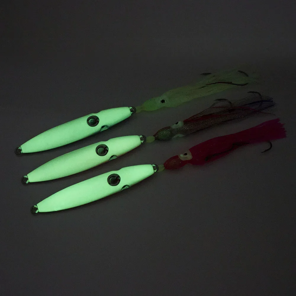 Countbass 3pcs 80g 2.8oz Inchiku jigs with octoups assist hook, Squid Jigging, Glow Saltwater fishing lures, Bottom Snapper Jigs