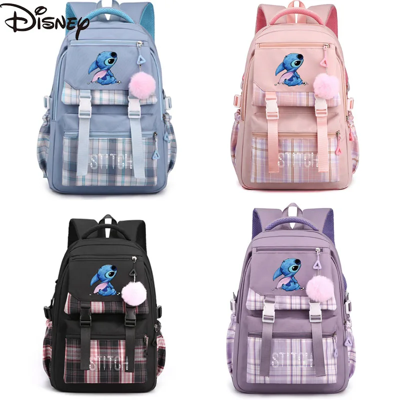 Disney Anime Backpack Stitch Kawaii Teenagers Large Capacity Multi Pockets Schoolbag Students Travel Bag Stationery Supplies