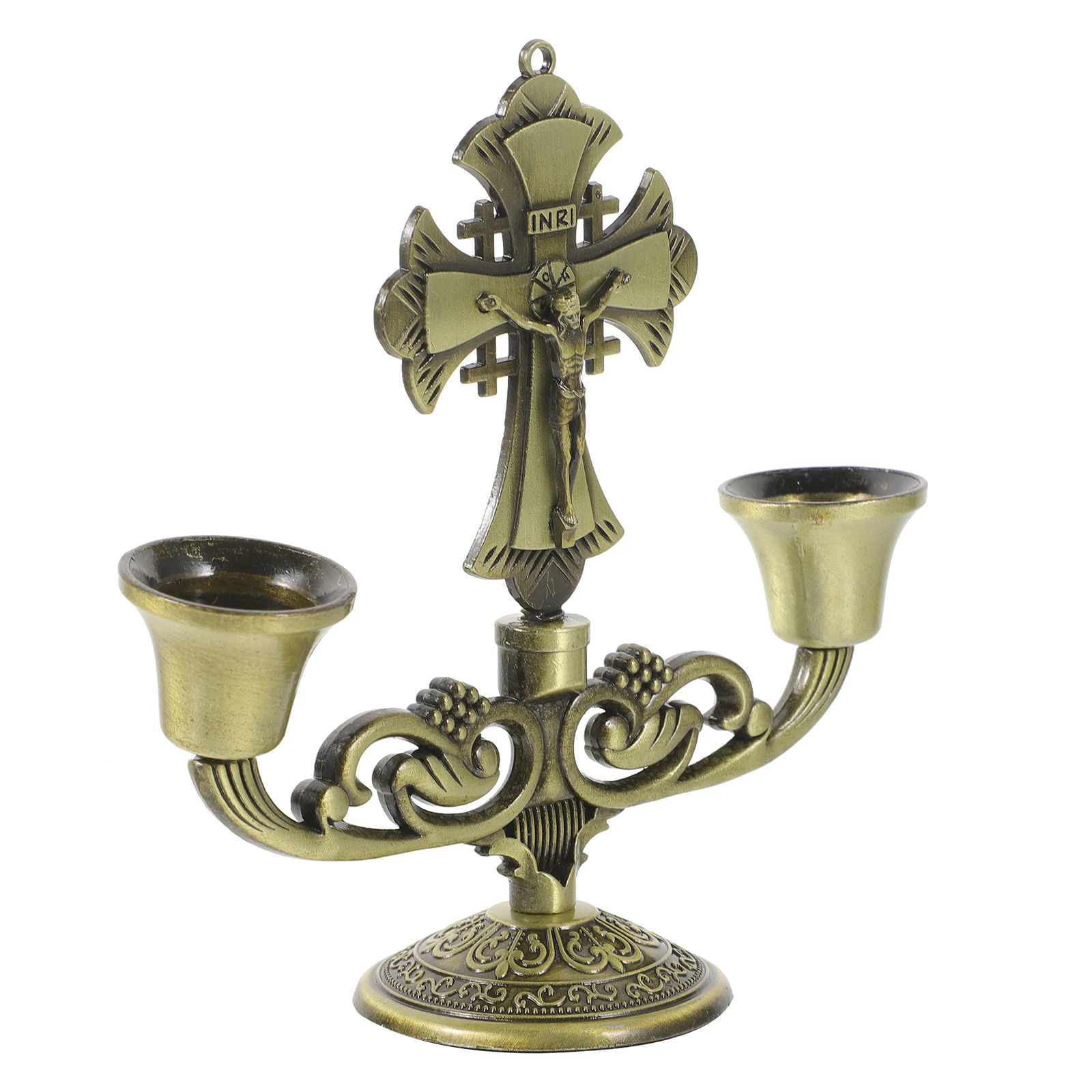 

Double Heads Zinc Alloy Holder Decorative Candlestick Ornament Table Desktop Centerpiece Metal Candlestand For Room
