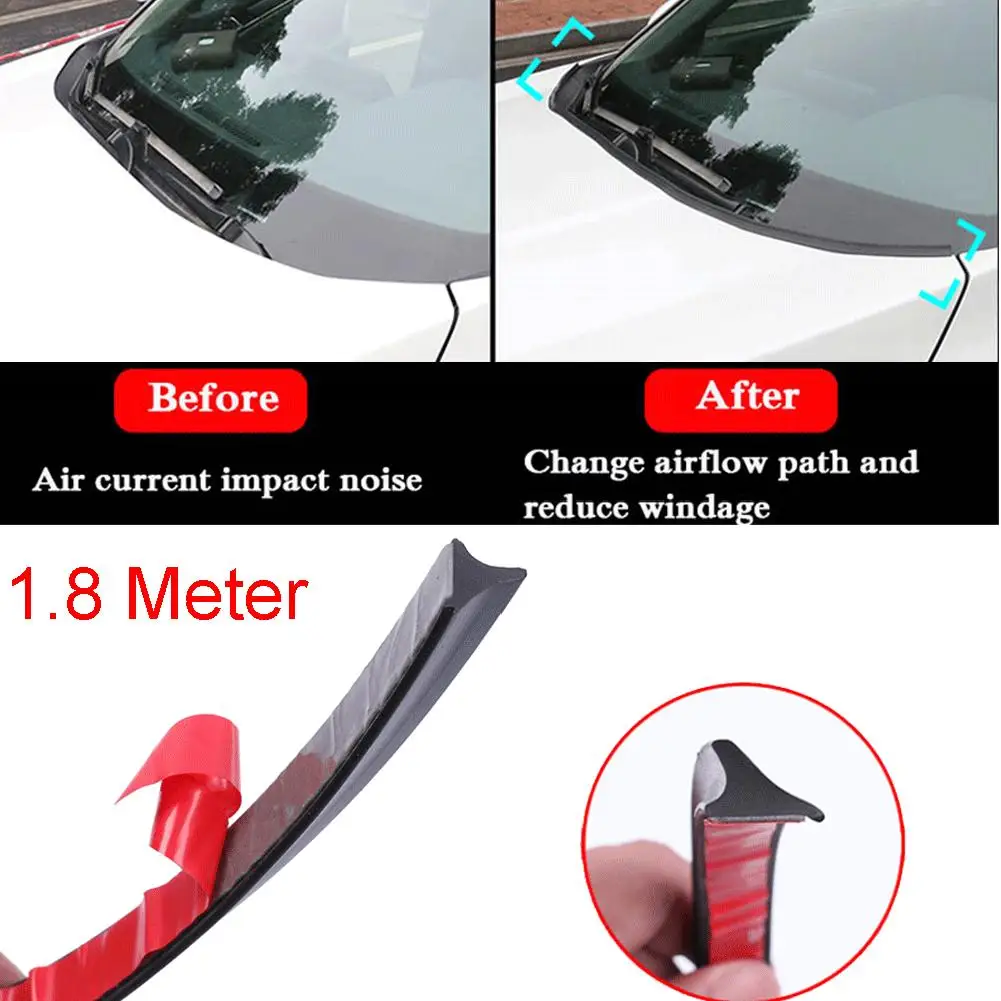 1.8M Seal Strip Windshield Auto Black Hood Moulding Rubber Trim Universal Wind Deflector Practical Accessories