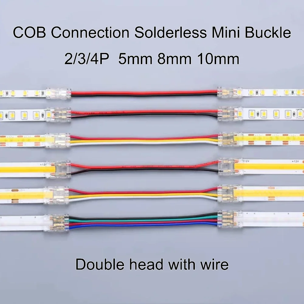 COB LED Wire Connector  2 3 4 Pin Connection Solderless Mini Buckle FCOB RGB CCT LED Strip Lights 5/8/10mm Connector With Wire