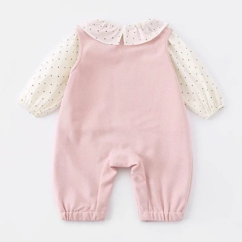 Newborn Fall Carrier Set Baby Girls Cute Embroidered Strawberry 2-Piece Outfit Infant Halloween Cartoon Ruffled Collar Romper