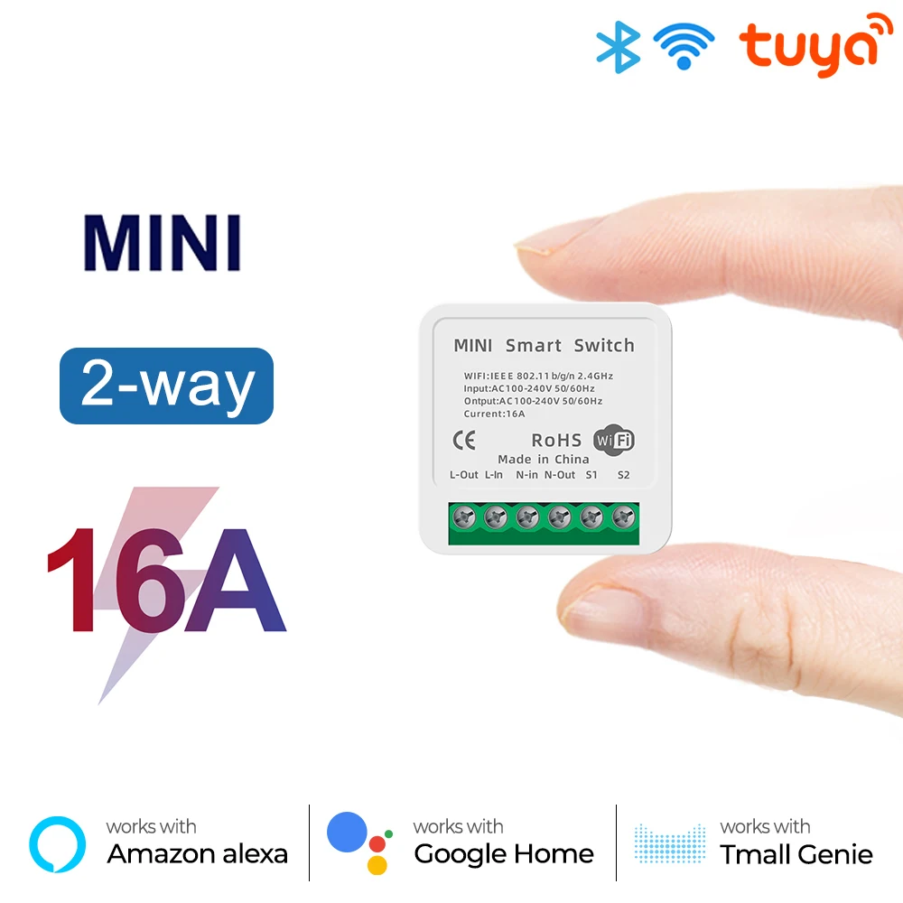 16A Tuya Smart Mini Switch Switch WiFI DIY Universal For 2 Way Control Automation Module Voice Relay Timer Google Home Alexa