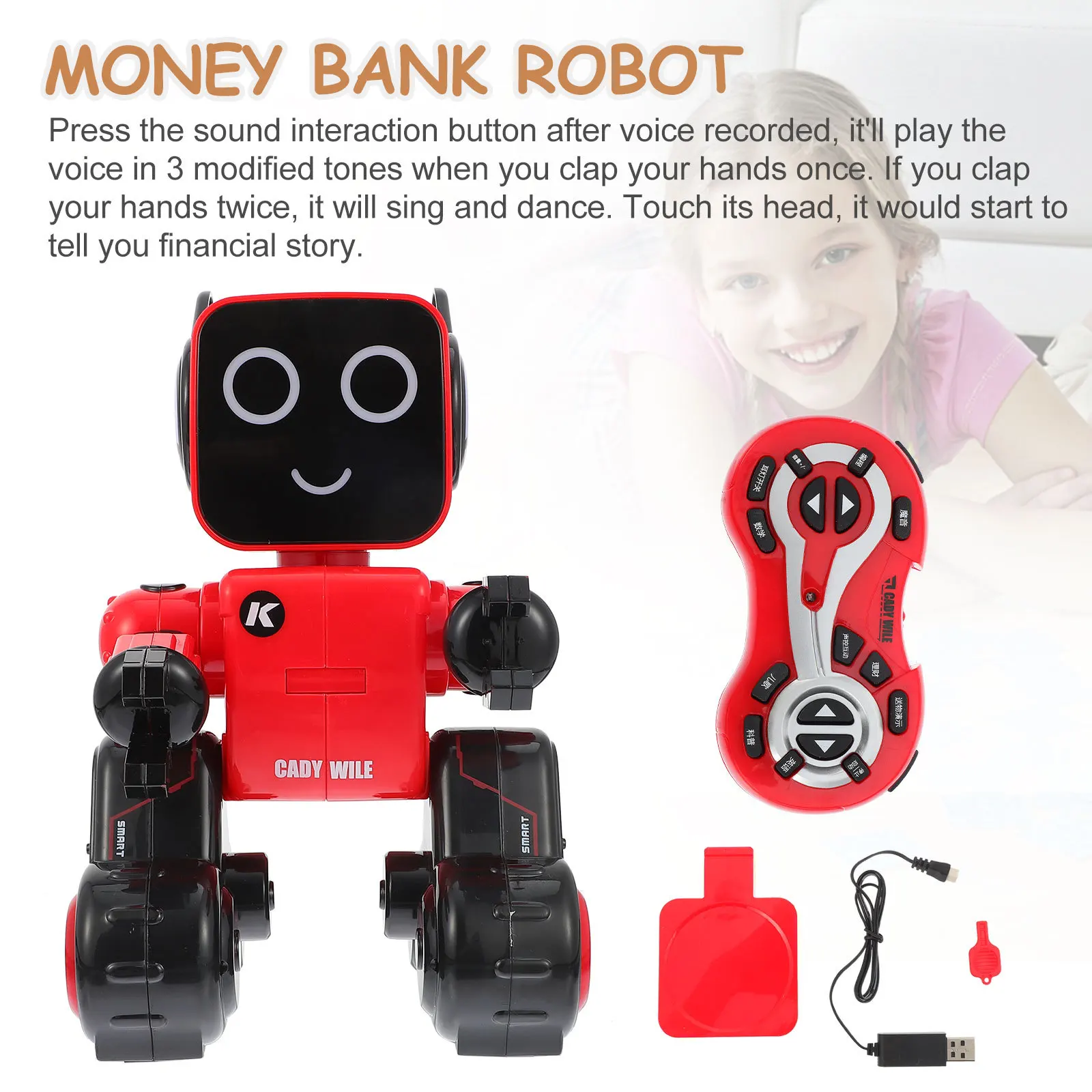 R4 Cady Rc Robot Czerwony 2.4g Inteligentny Robot Humanoidalny Sterowany Gestami i Dźwiękiem, Bank Monet, Interaktywny Robot dla Dzieci