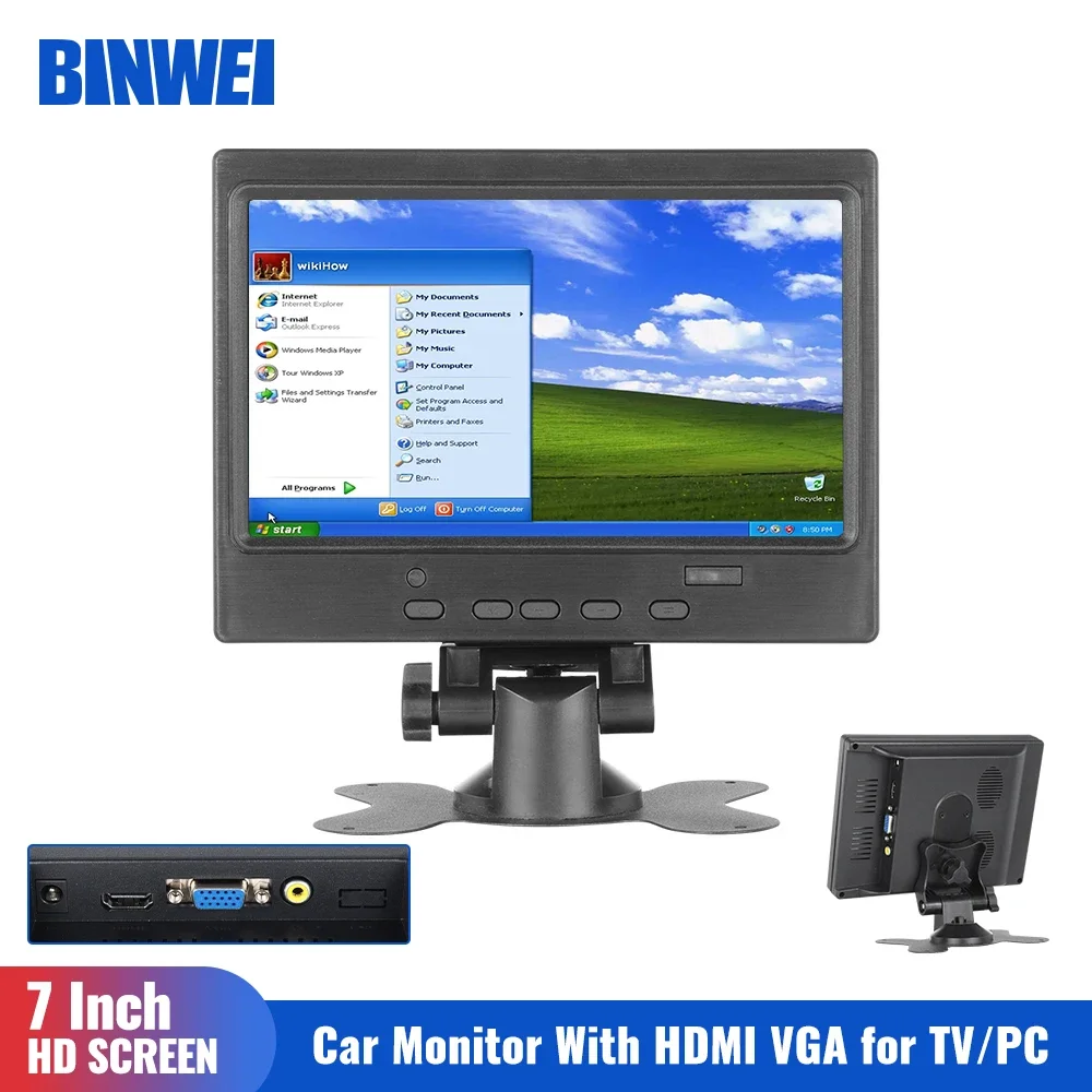 BINWEI 차량용 HDMI 모니터, VGA, TV 컴퓨터용 LCD 컬러 스크린, PC 백업 카메라 디스플레이, 홈 보안 시스템, 7 인치 