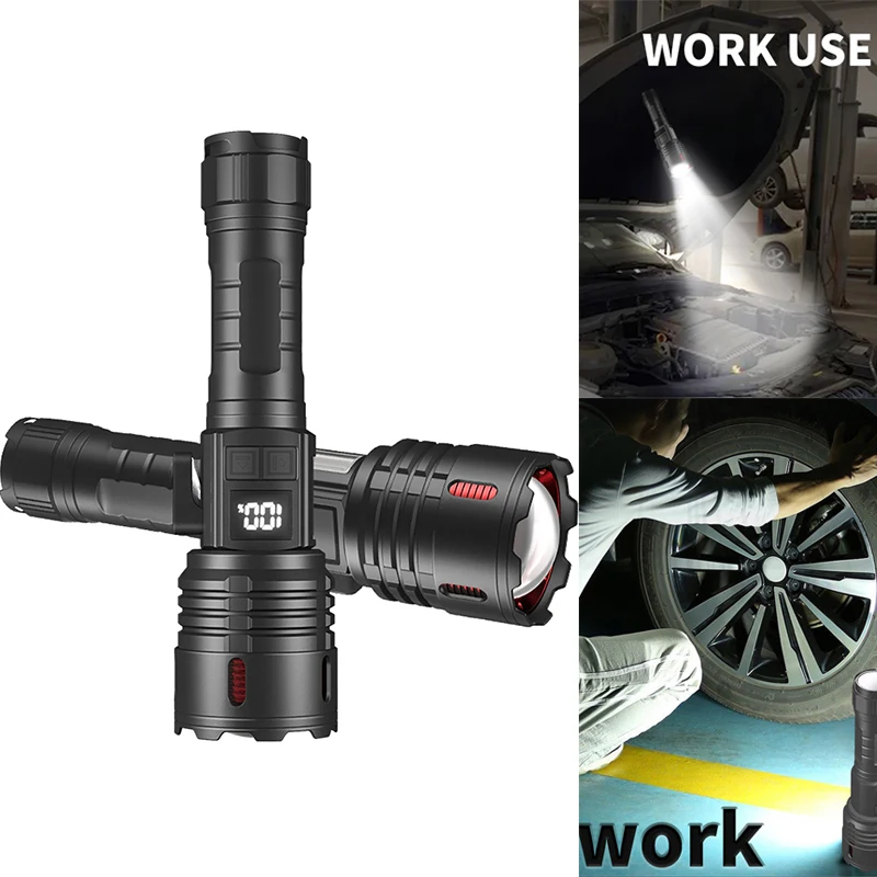 New Rechargeable Flashlight XHP70 30W Strong Light IPX4 Waterproof Torch With Magnet For Outdoor Camping Fishing Hiking