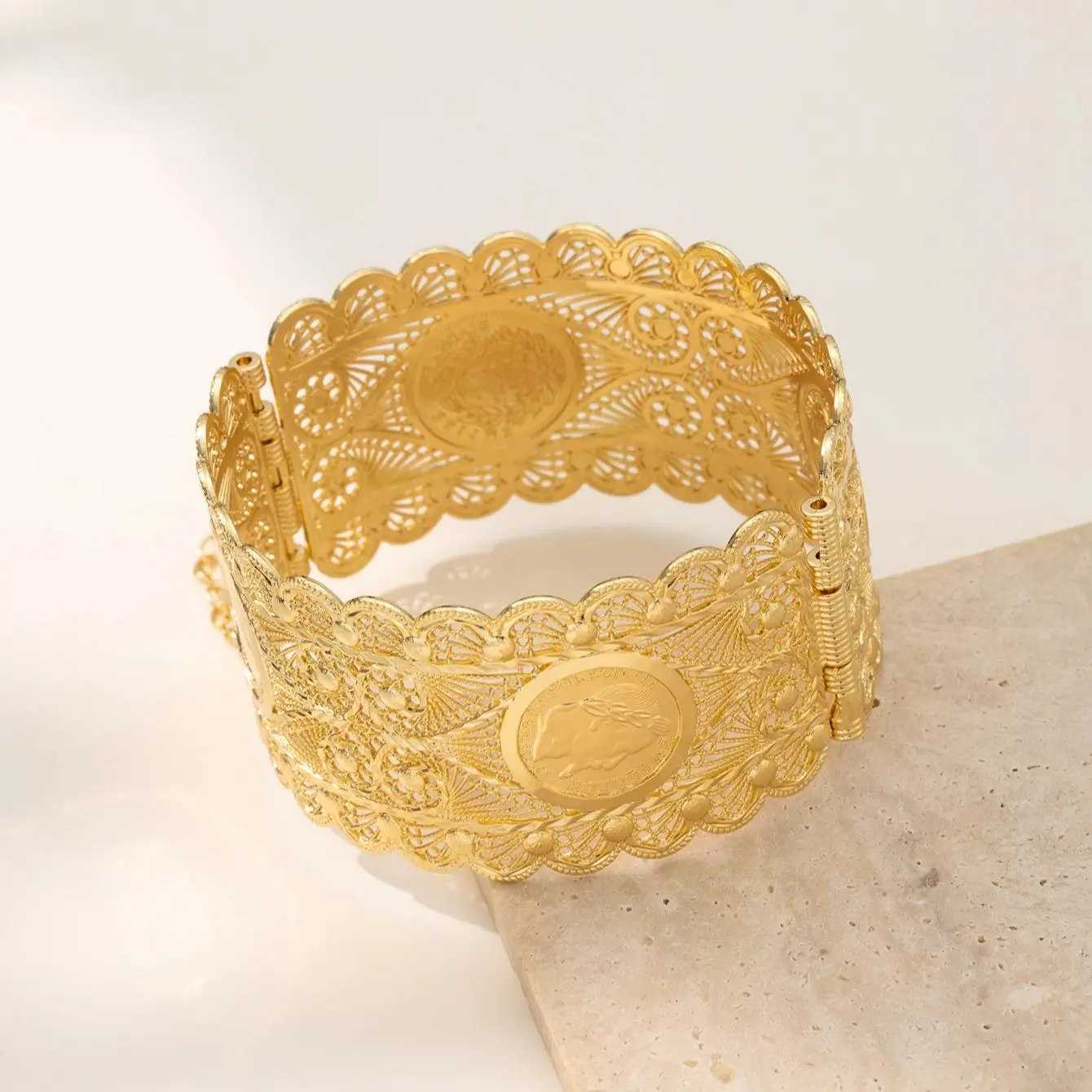 Algeria Wedding Bridal Gold Plated Bangles Women Open Cuff Bracelets Royal Coin Moroccan Jewelry Bangles Arabic Luxury Jewelry